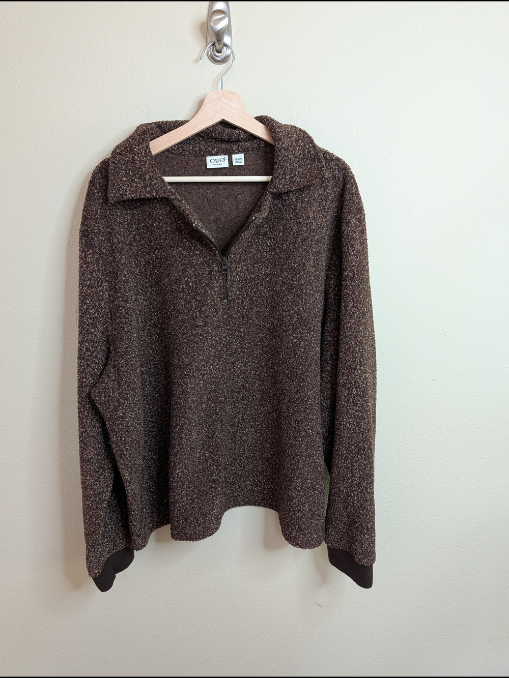 Cato Woman 26/28W Brown Boucle Half Zip Pullover Sweater Collared Long Sleeve‎